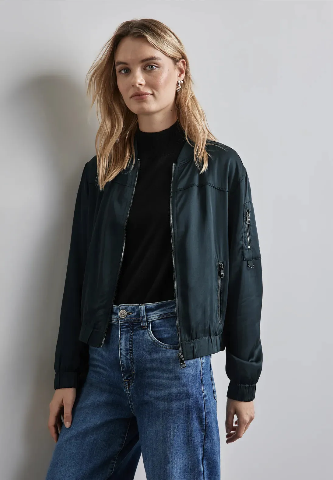 212259- Satin Bomber Jacket- Hunter Green- Street One
