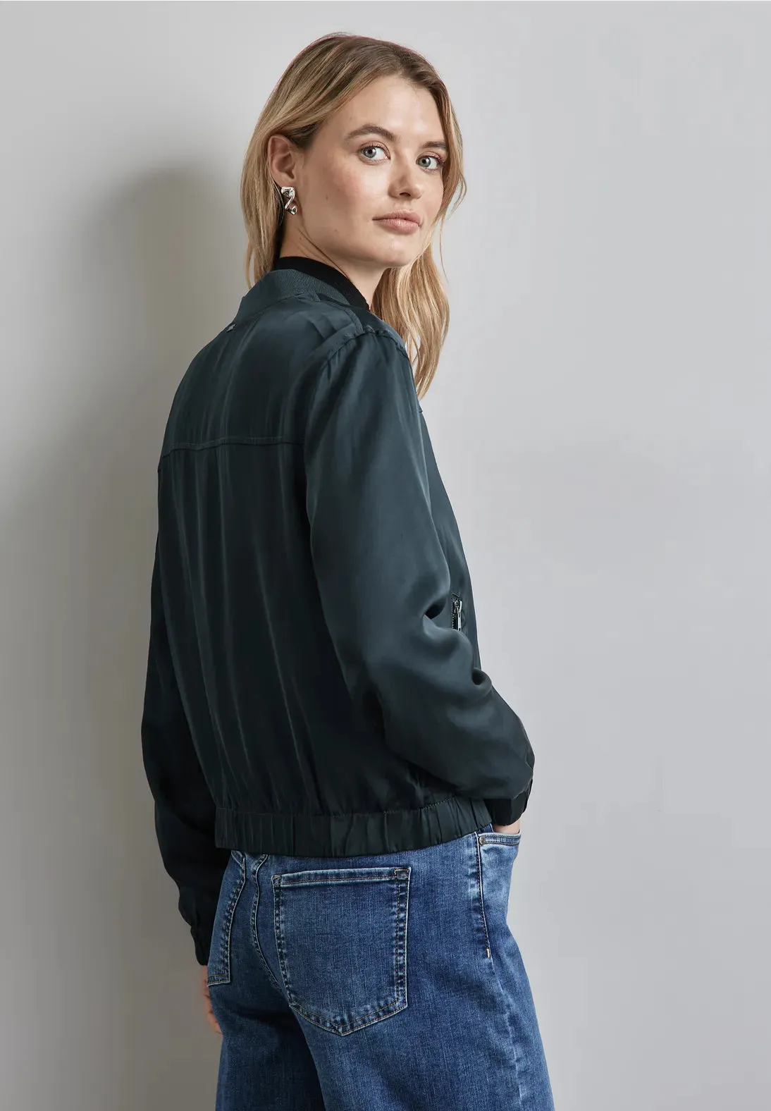 212259- Satin Bomber Jacket- Hunter Green- Street One