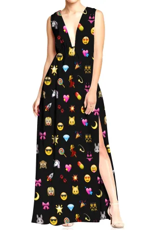 As Seen On Paris Hilton Emoji Print Black Maxi Dress