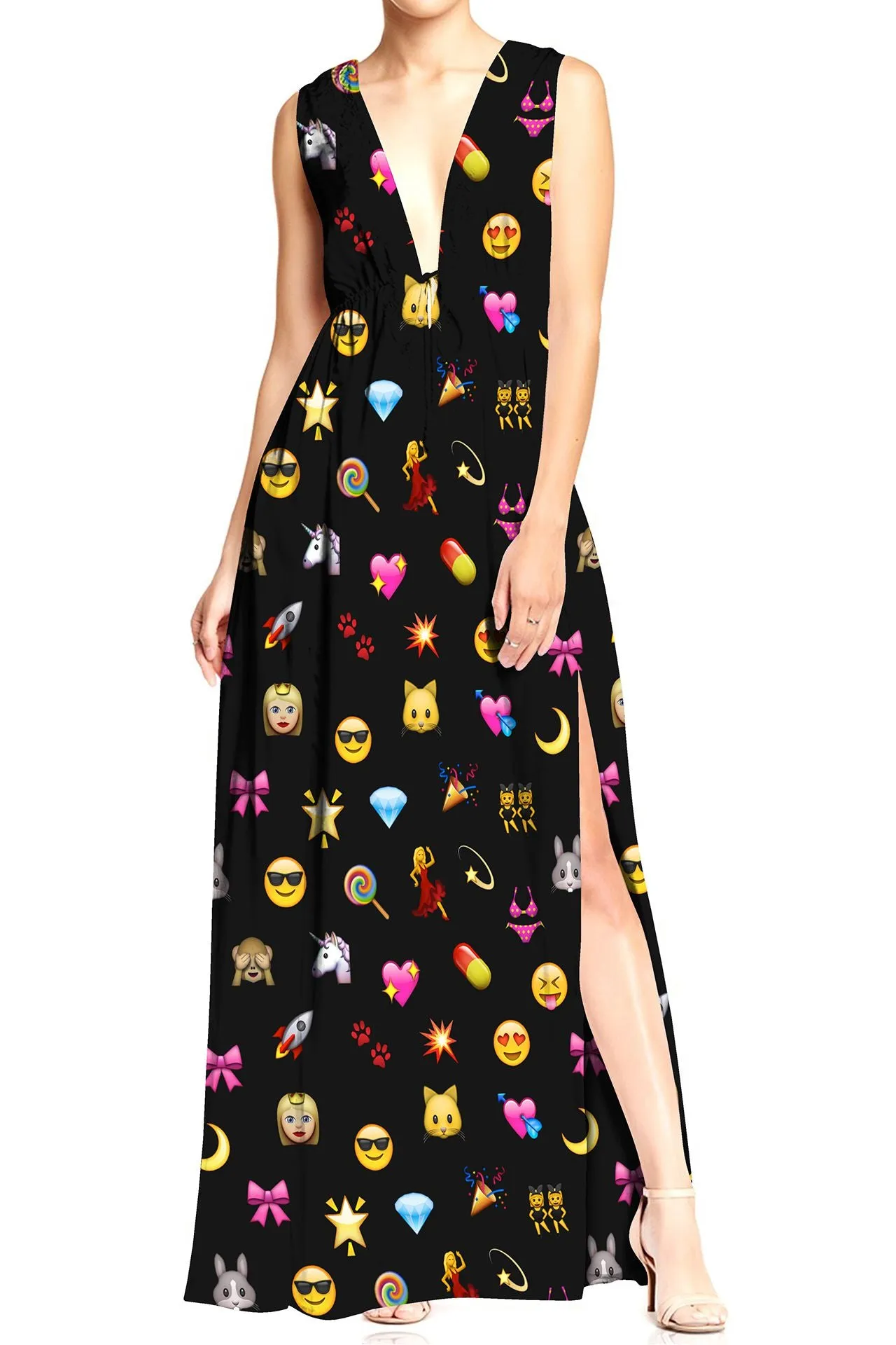 As Seen On Paris Hilton Emoji Print Black Maxi Dress