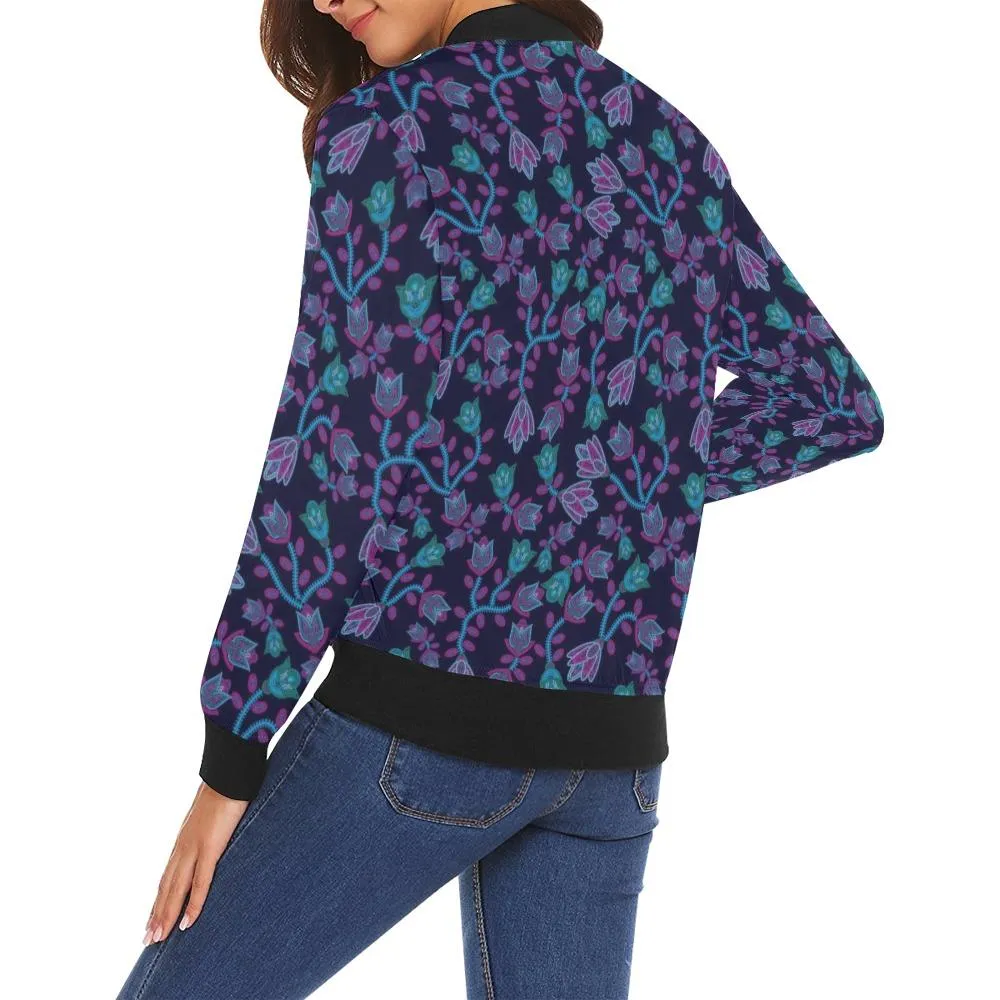 Beaded Blue Nouveau Bomber Jacket for Women