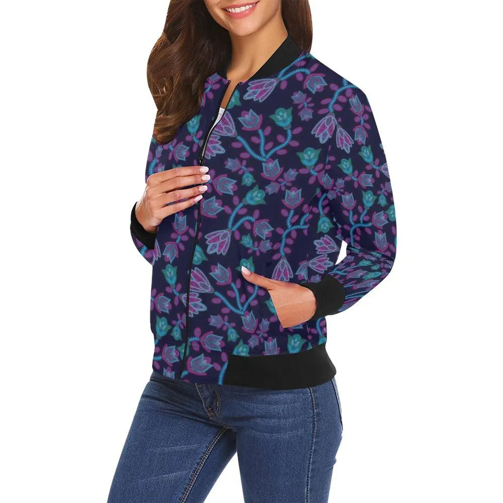 Beaded Blue Nouveau Bomber Jacket for Women