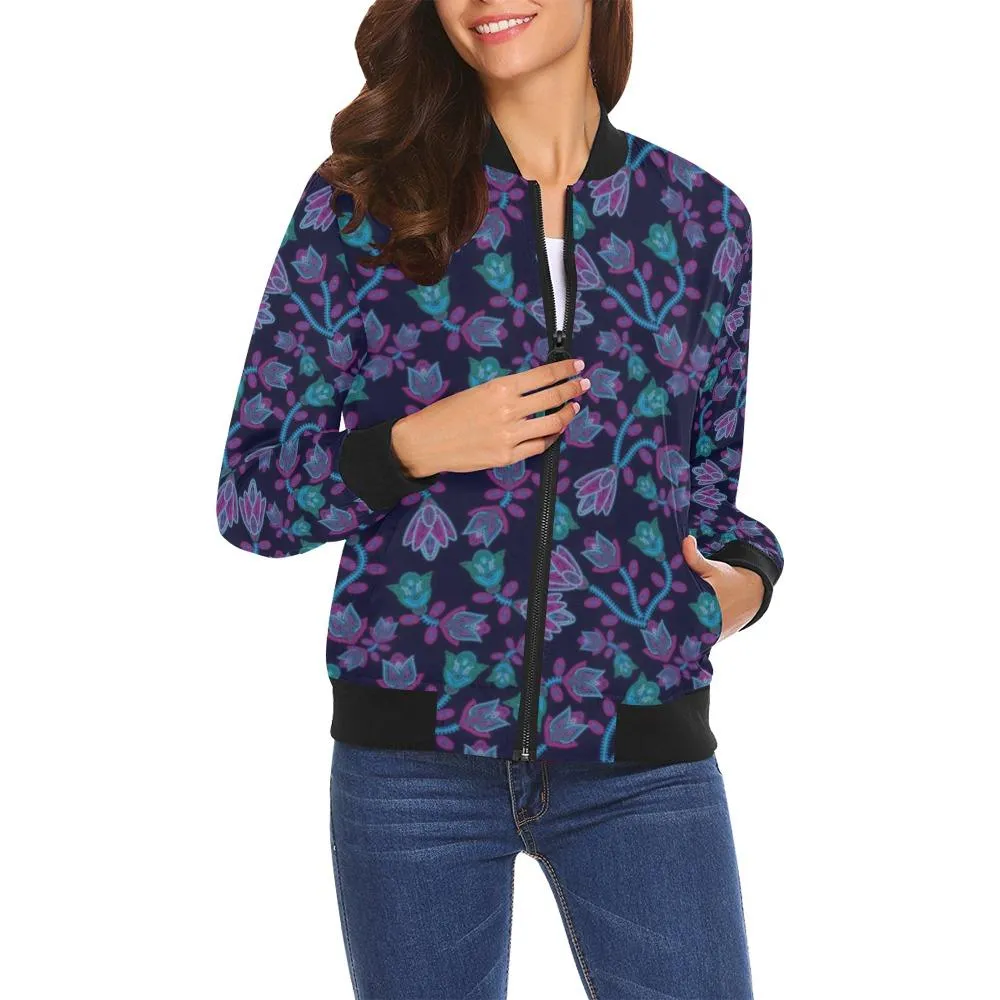 Beaded Blue Nouveau Bomber Jacket for Women