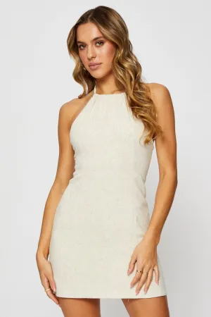 Beige A Line Dress Halter Neck