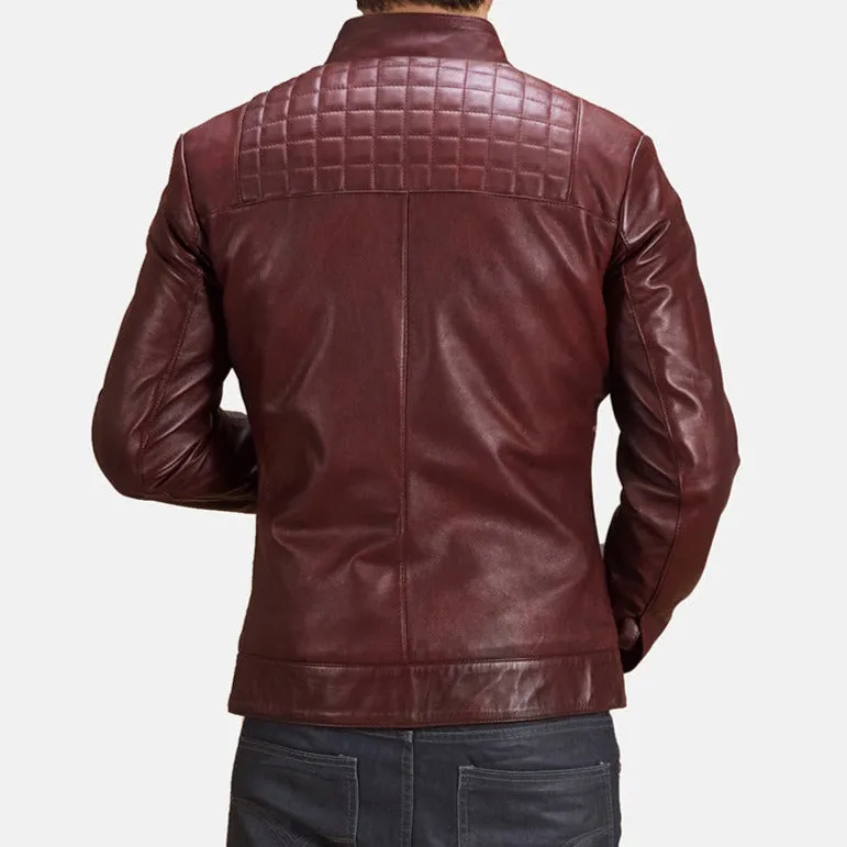 BIKER-1414 MUSH Burgandee Maroon Leather Biker Jacket