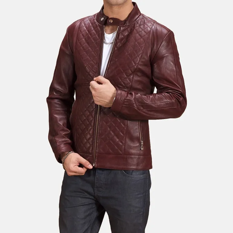 BIKER-1414 MUSH Burgandee Maroon Leather Biker Jacket