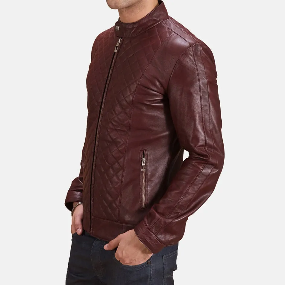 BIKER-1414 MUSH Burgandee Maroon Leather Biker Jacket