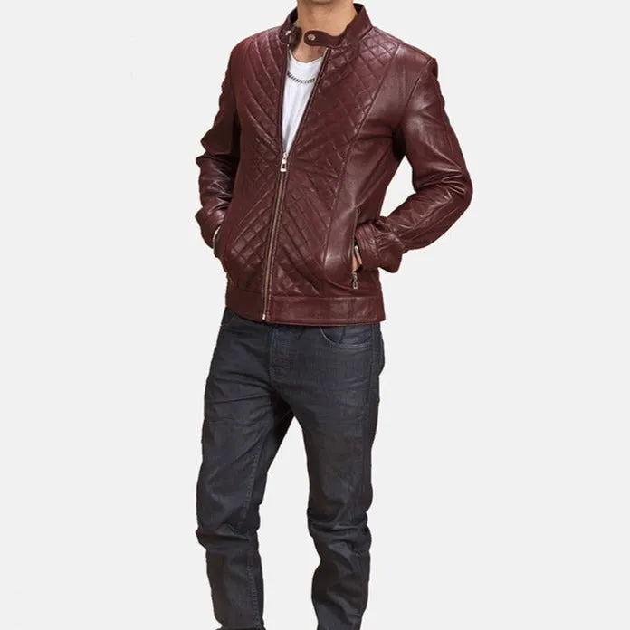 BIKER-1414 MUSH Burgandee Maroon Leather Biker Jacket