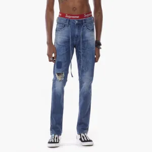 Bleunoir Slim Distressed Mending Jeans - Icy Blue