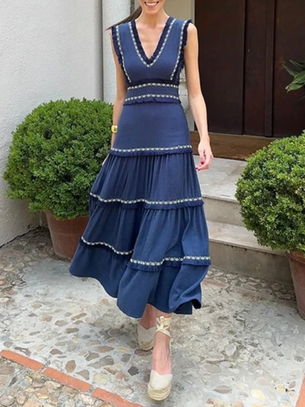 Blue casual maxi dress