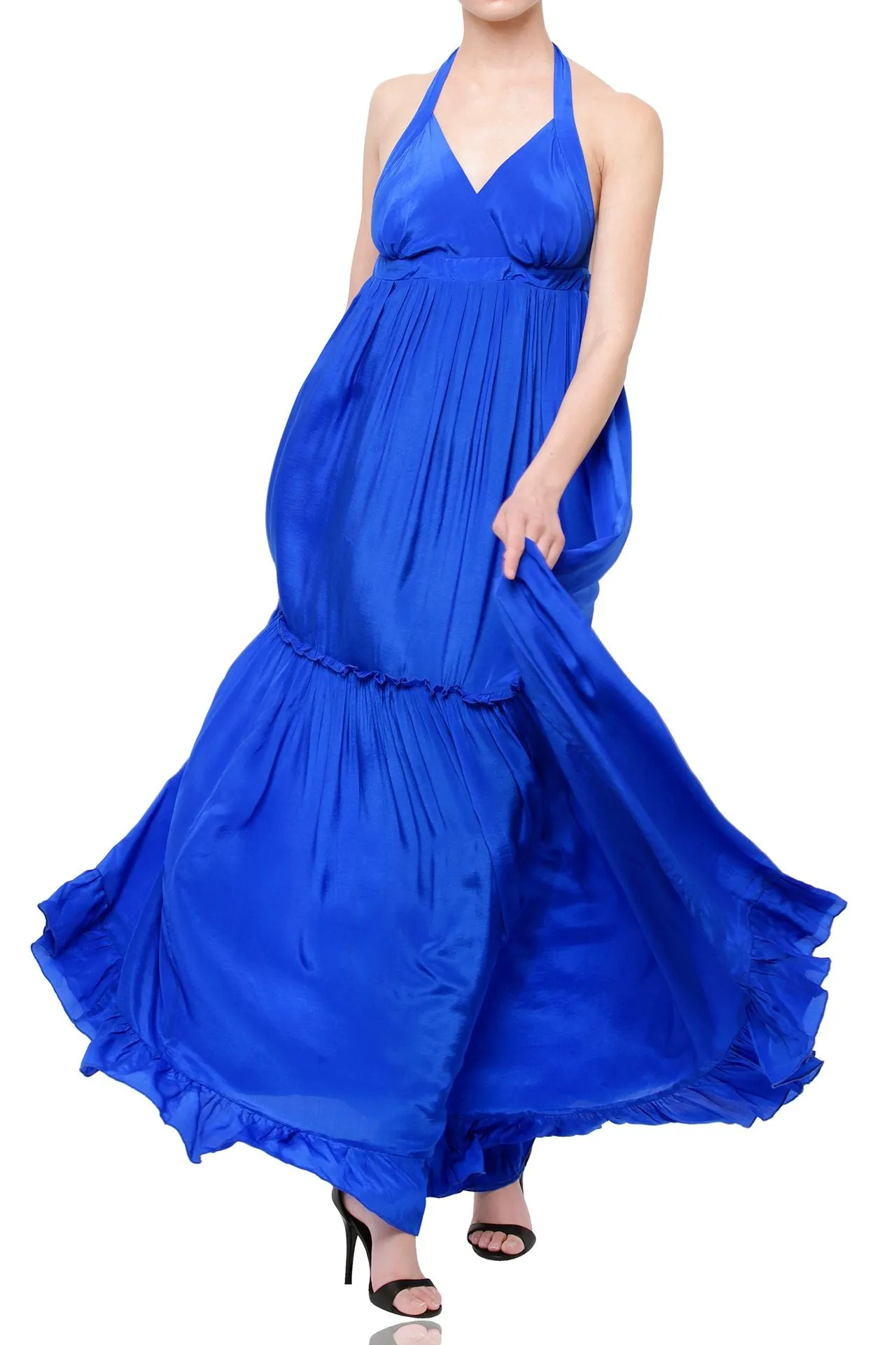 Blue Halter Neck Maxi Dress