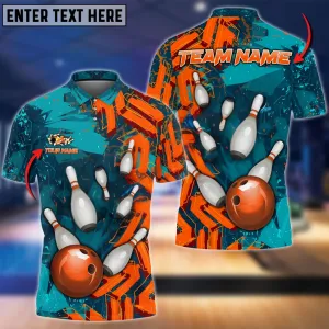 Bowling Ball & Pins Falling Road Abstract Grunge Multicolor Customized Name 3D Polo Shirt
