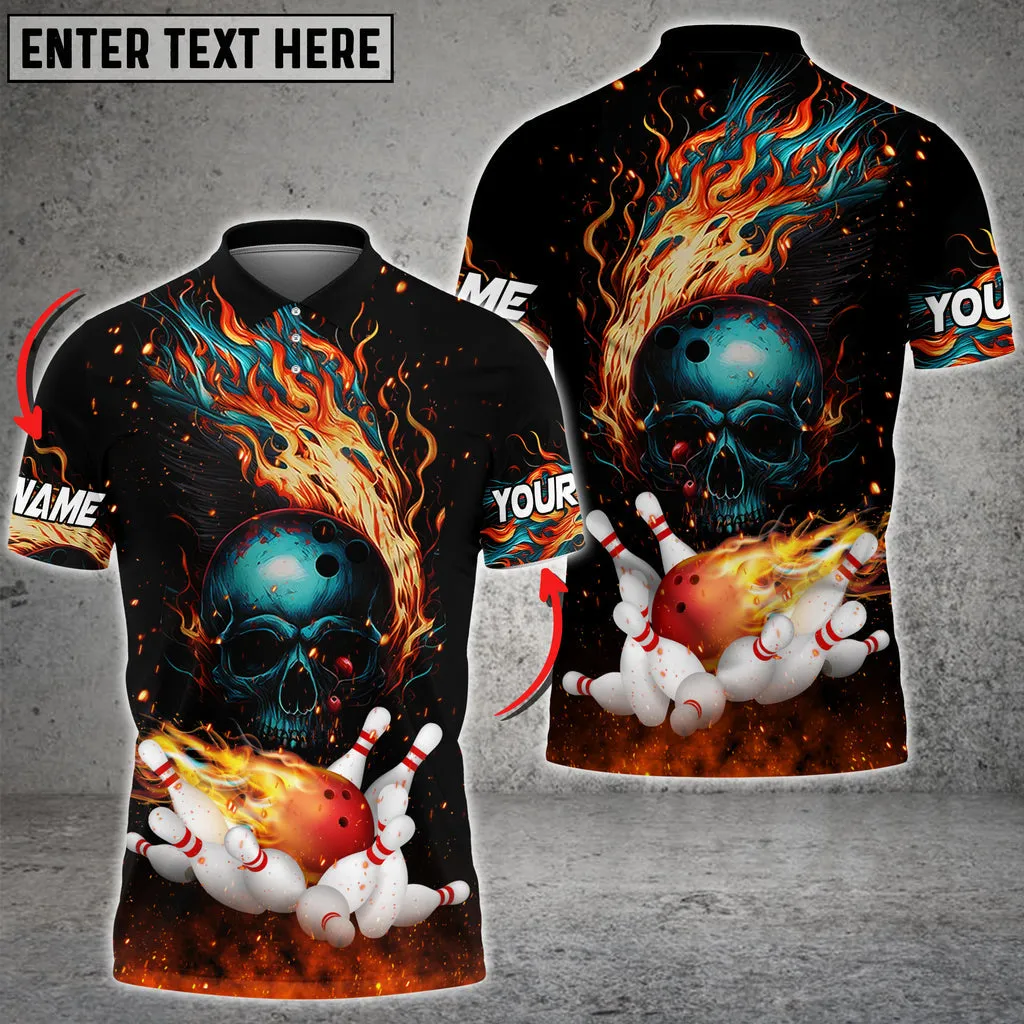 Burning Skull Bowling Ball Strike Customized Name 3D Shirt, Polo Shirt Gift for Bowler