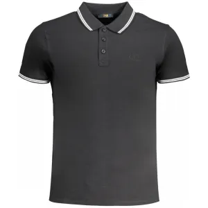 Cavalli Class White Tipped Collar Toned Logo Black Polo Shirt