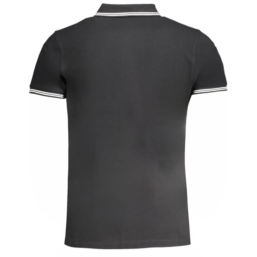 Cavalli Class White Tipped Collar Toned Logo Black Polo Shirt