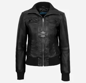 Celestial Ladies Bomber Leather Jacket Slim Fit Leather Jacket