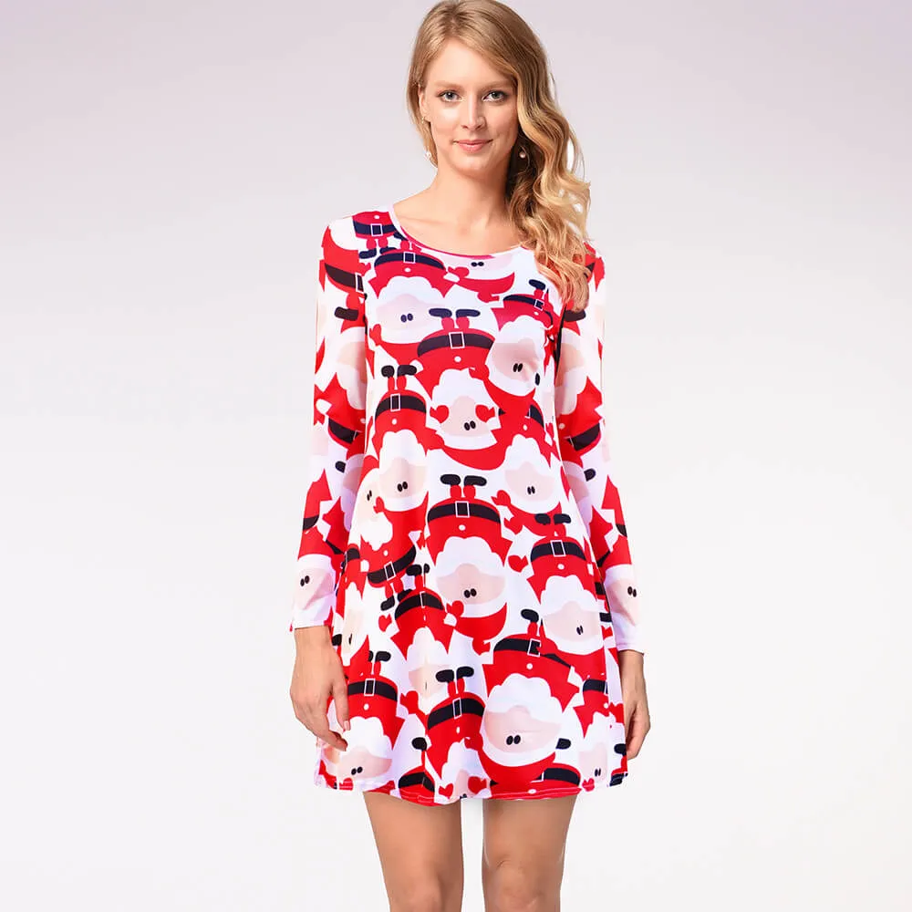 Christmas Cartoon Print A Line Dress