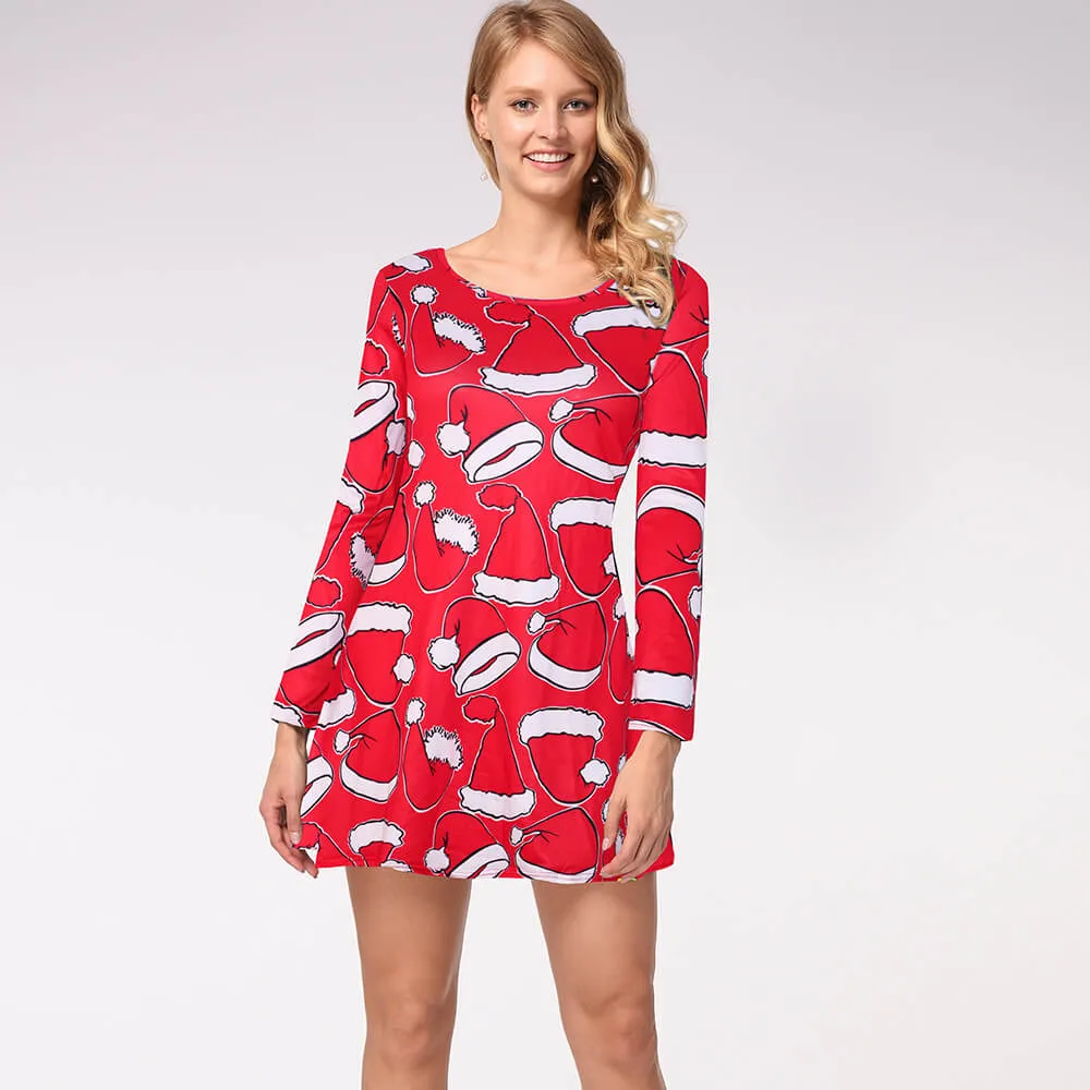Christmas Cartoon Print A Line Dress