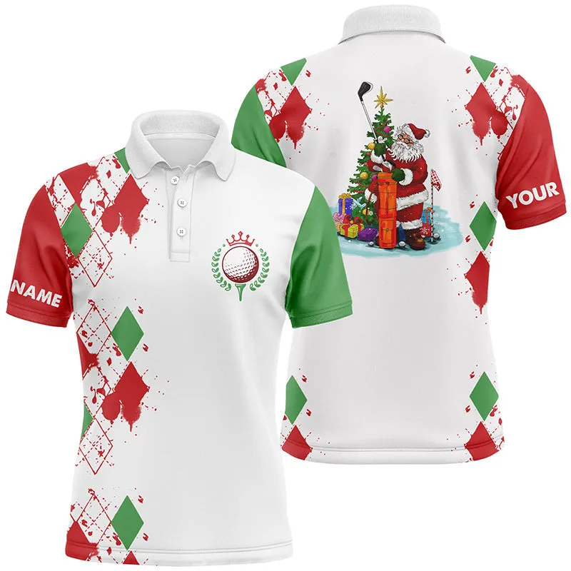 Christmas Mens Golf Polo Shirt Custom Christmas Santa Claus White Golf Shirt For Men, Team Golf Jersey
