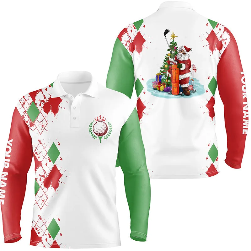 Christmas Mens Golf Polo Shirt Custom Christmas Santa Claus White Golf Shirt For Men, Team Golf Jersey