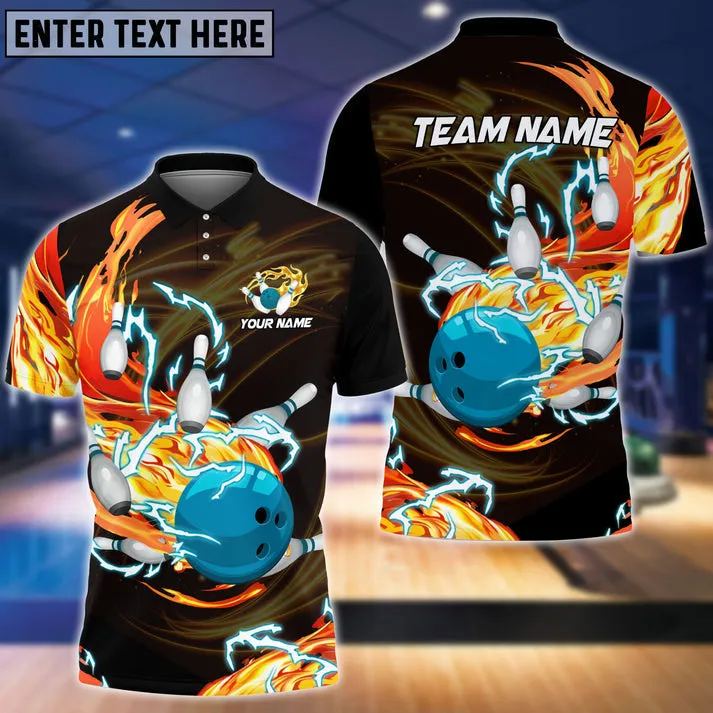 Coolspod Bowling Ball & Pins Breath Of Thunder Flame Multicolor Option Customized Name 3D Polo Shirt