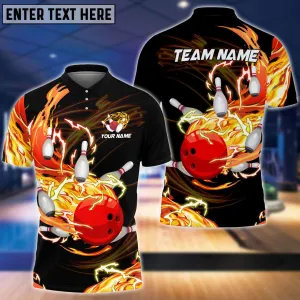 Coolspod Bowling Ball & Pins Breath Of Thunder Flame Multicolor Option Customized Name 3D Polo Shirt