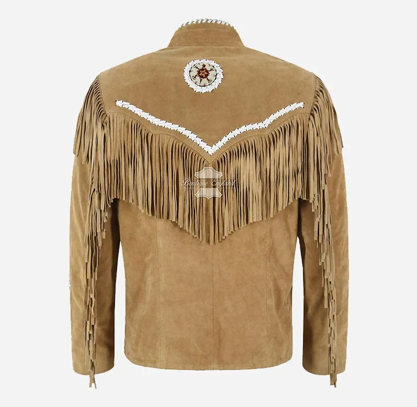 COWBOY Western Fringe Jacket For Men With Beads Detailing