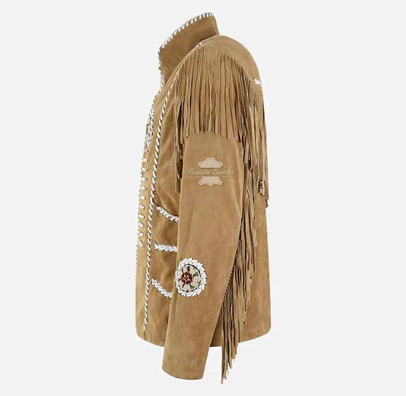 COWBOY Western Fringe Jacket For Men With Beads Detailing