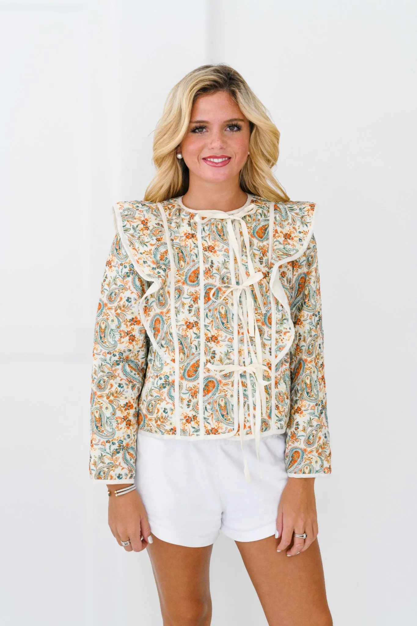 Dela Quilted Jacket - Cream Floral Print