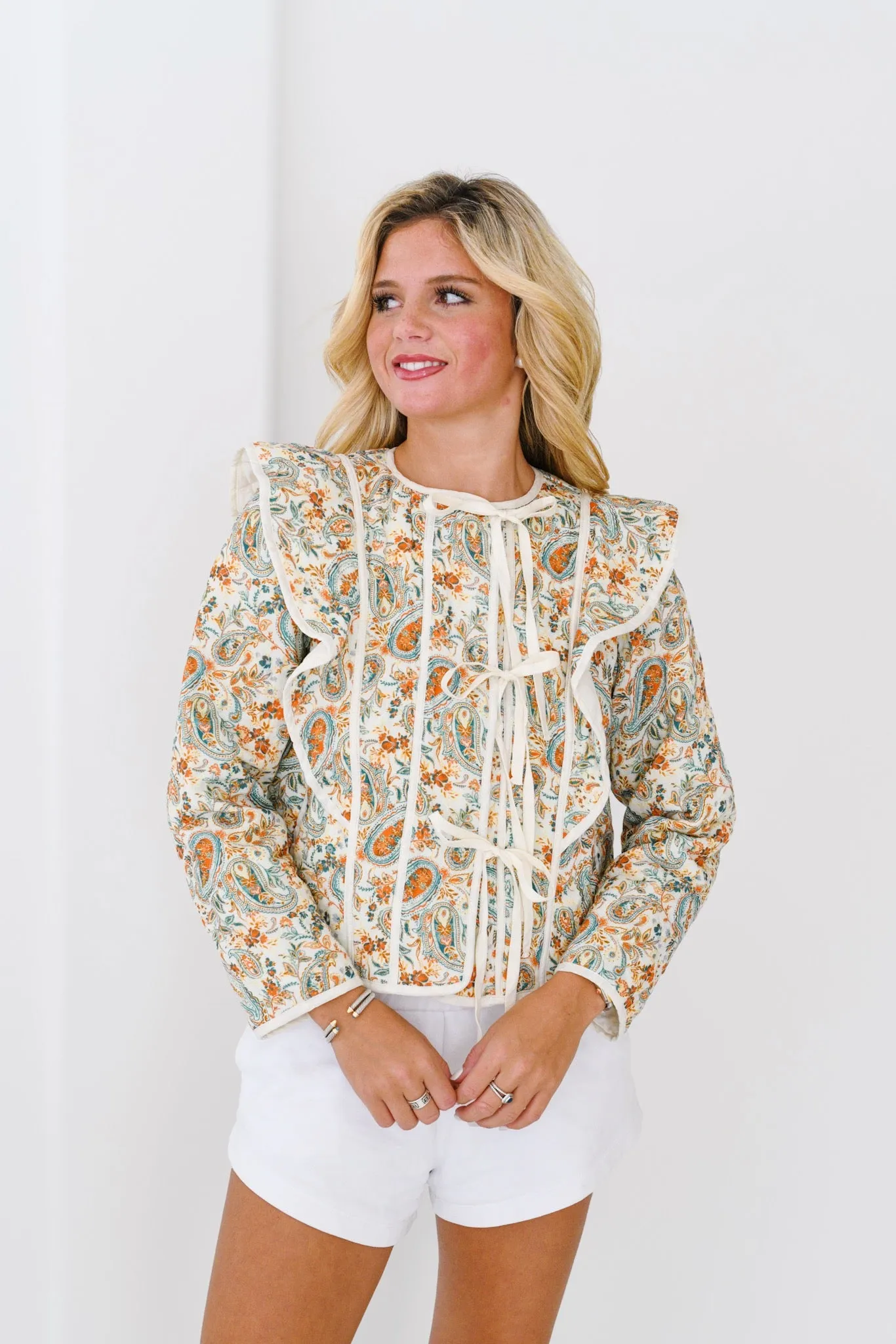 Dela Quilted Jacket - Cream Floral Print