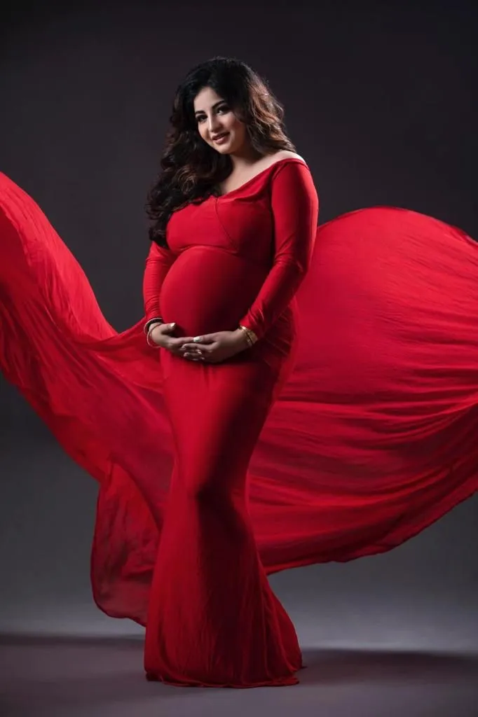 Designarche Red Maternity wear off shoulder long Maxi Gown