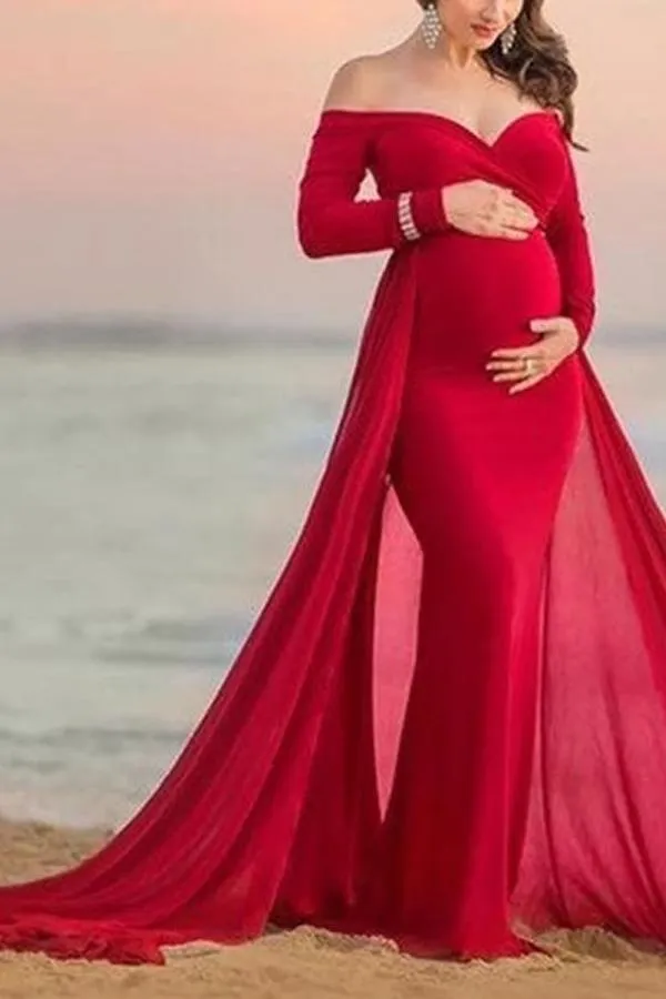 Designarche Red Maternity wear off shoulder long Maxi Gown