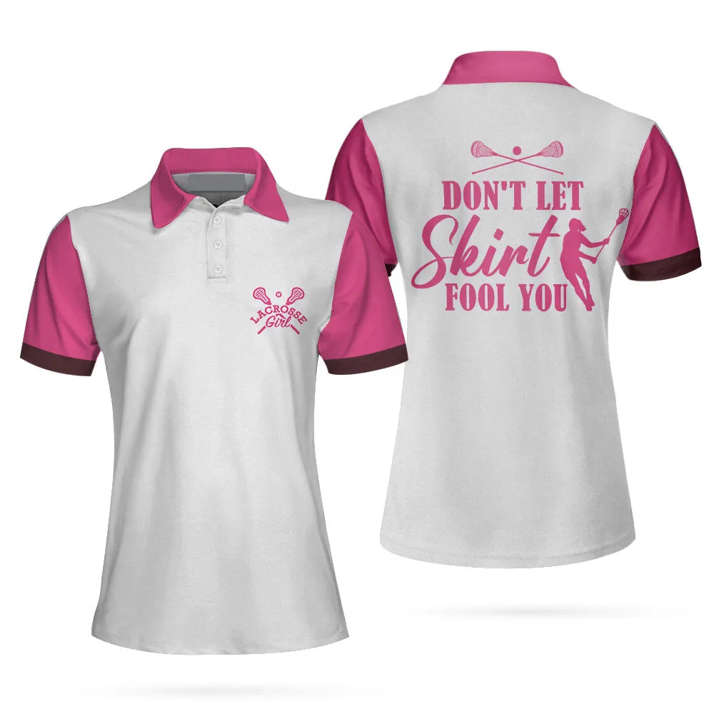 Don't Let Skirt Fool You Lacrosse Women Polo Shirt, White And Pink Lacrosse Shirt For Her