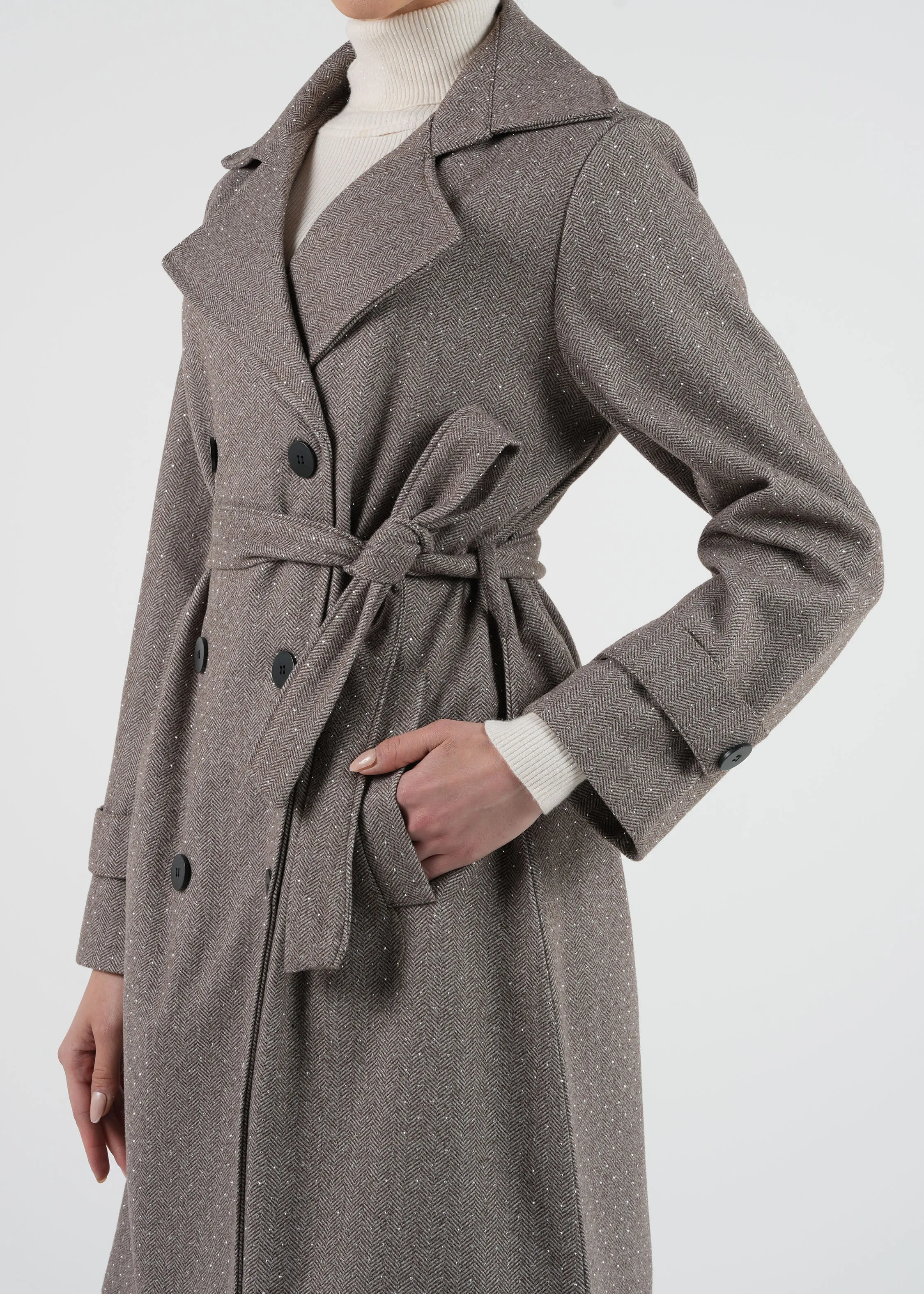 Elegant Shimmer Belted Trench Coat
