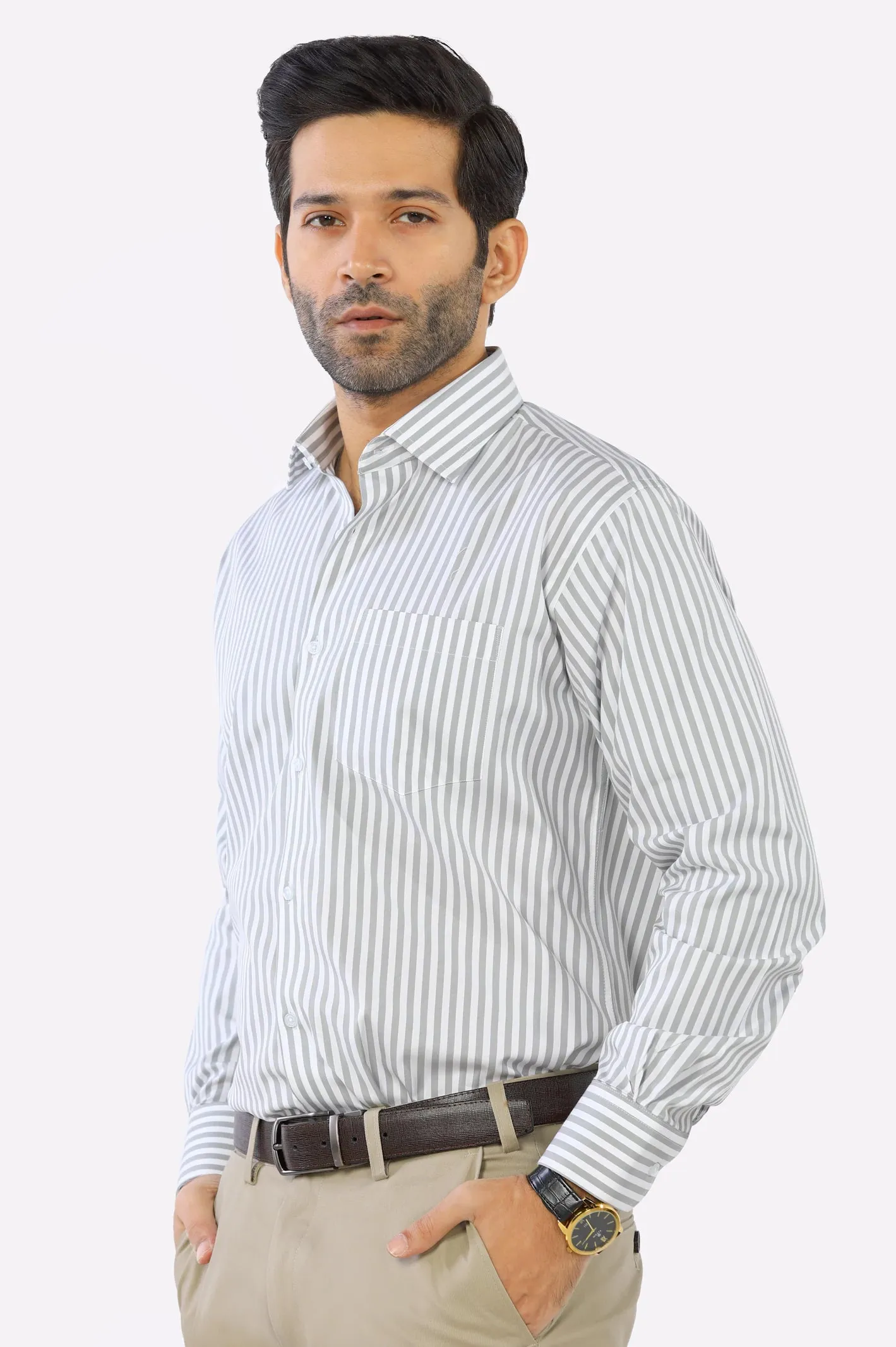 Grey Bengal Stripe Formal Shirt