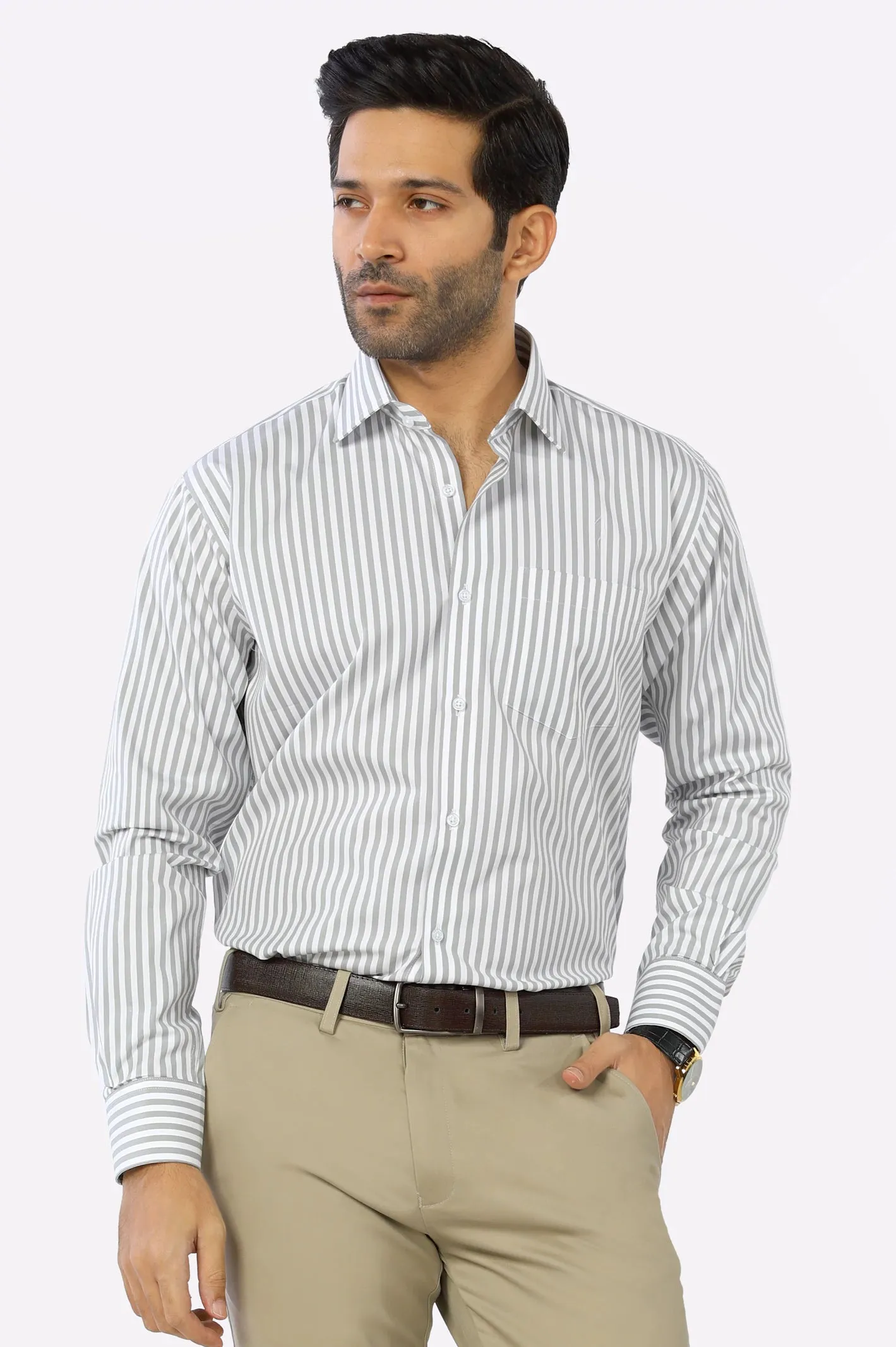 Grey Bengal Stripe Formal Shirt