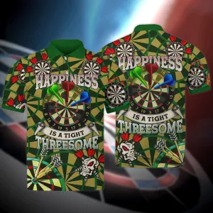 Happiness Is A Tight Threesome Darts Polo Shirt, 3D All Over Print Dart and Skull Shirt