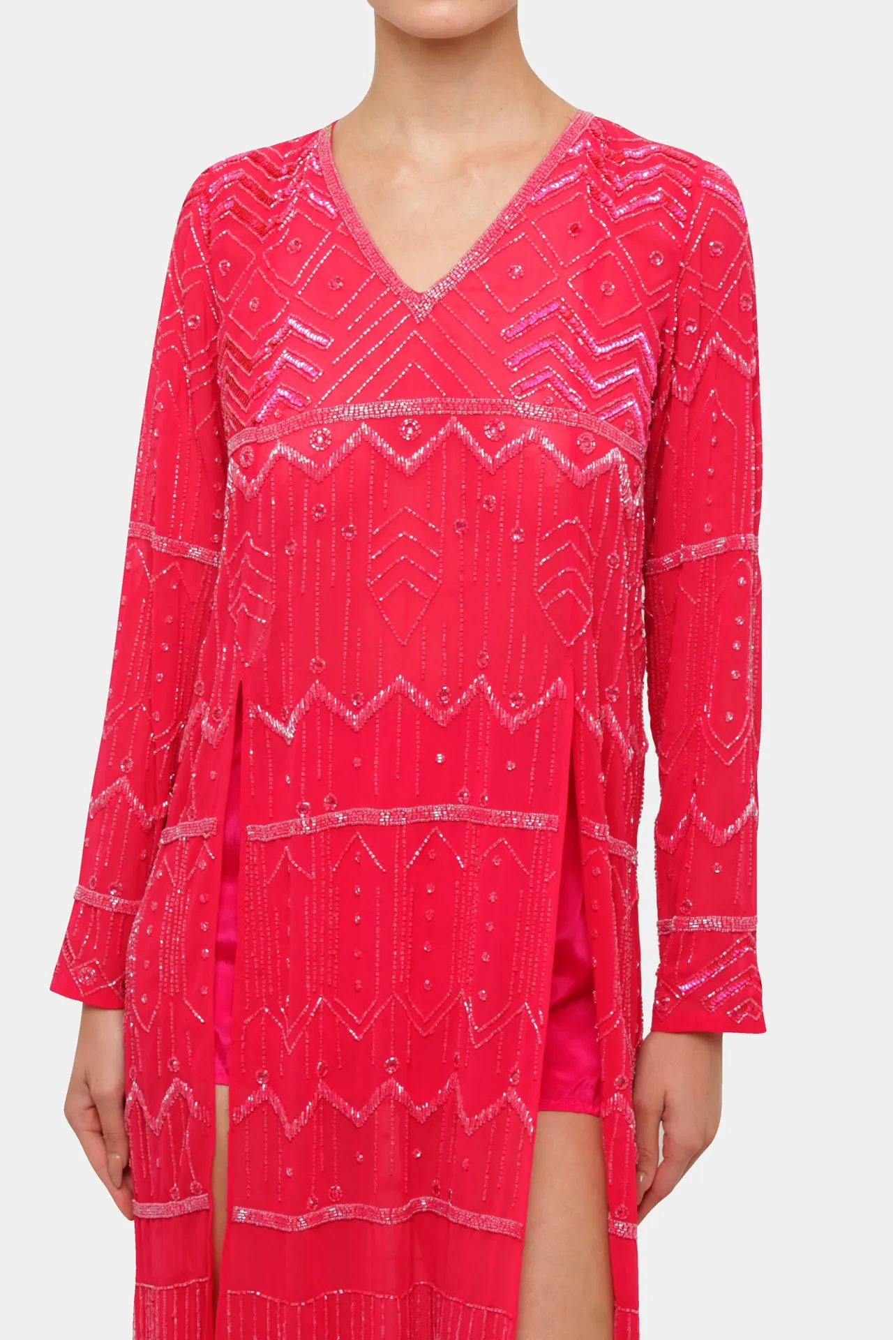 High Slit Long Sleeve Tunic Dress