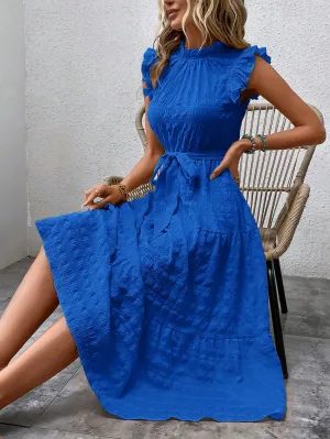 LUNE Frill Trim Ruffle Hem Belted Dress