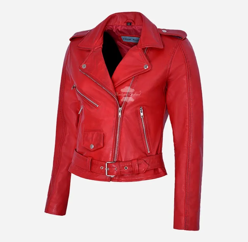 MB Ladies Biker Style Leather Jacket Short Fitted Fashion Jacket