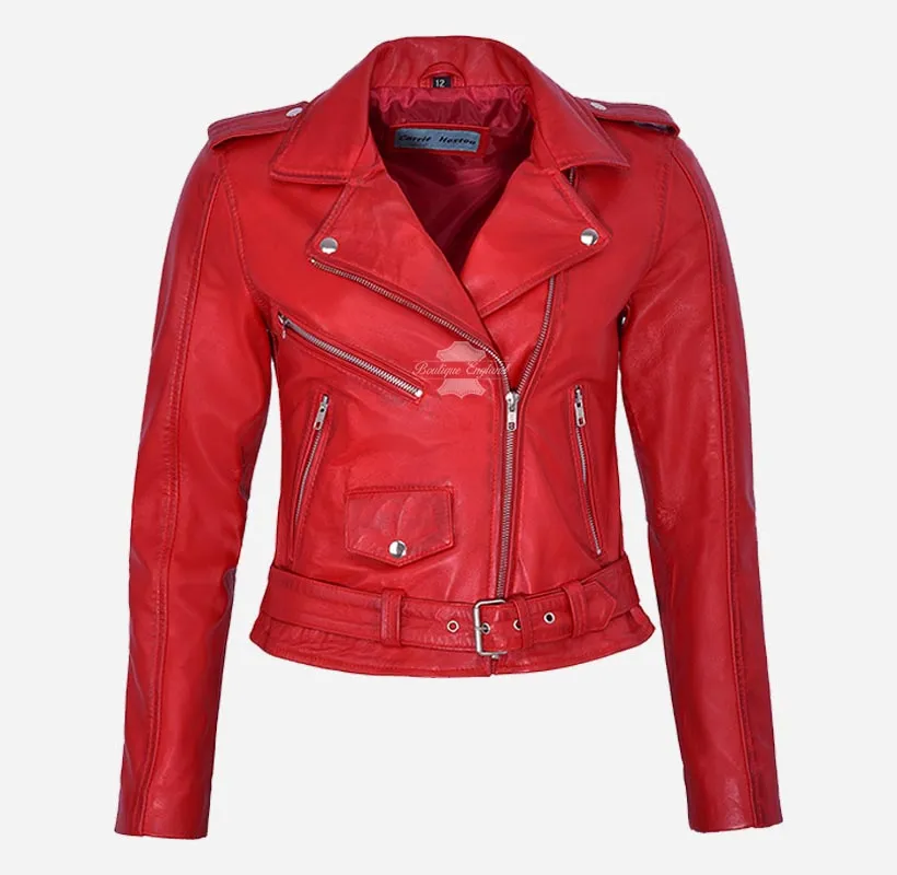 MB Ladies Biker Style Leather Jacket Short Fitted Fashion Jacket