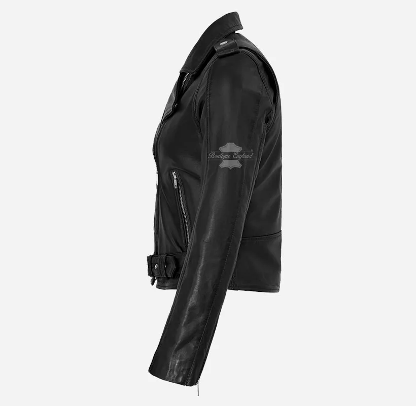 MB Ladies Biker Style Leather Jacket Short Fitted Fashion Jacket