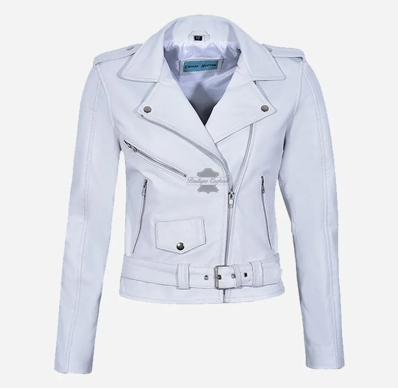 MB Ladies Biker Style Leather Jacket Short Fitted Fashion Jacket