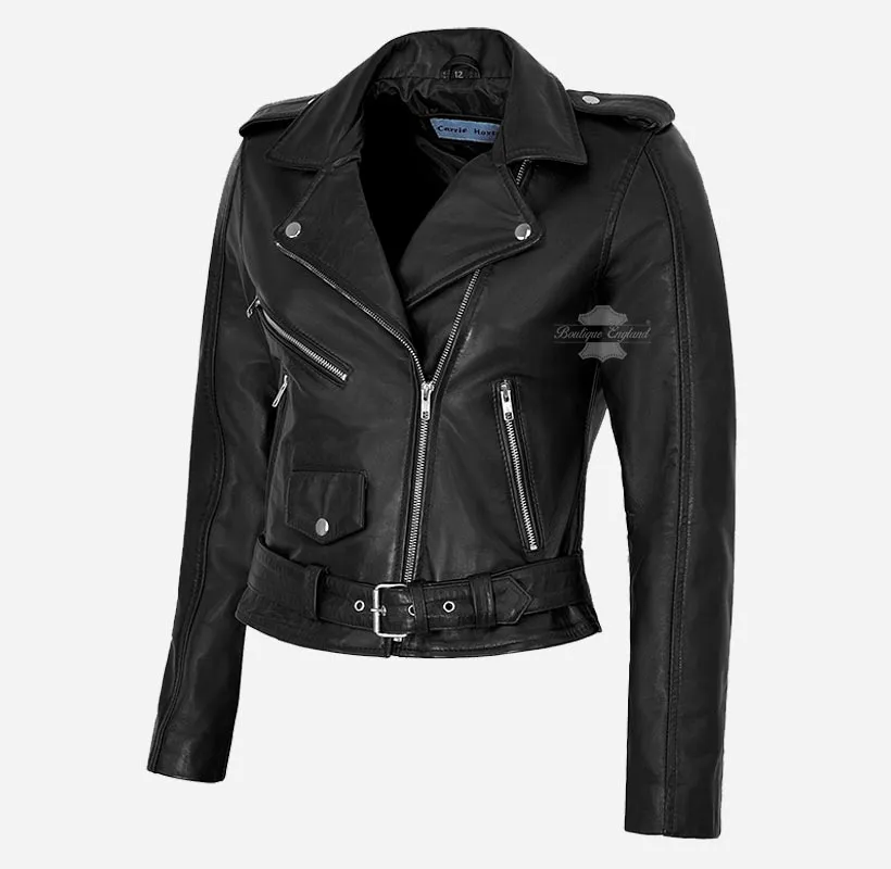 MB Ladies Biker Style Leather Jacket Short Fitted Fashion Jacket