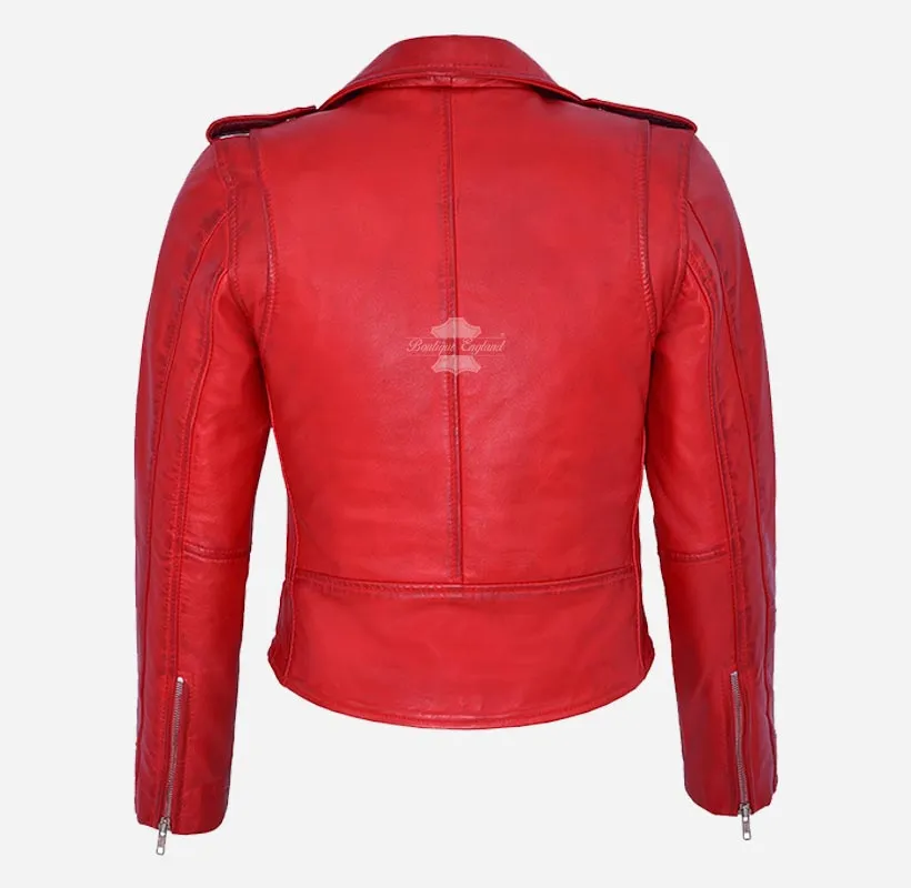MB Ladies Biker Style Leather Jacket Short Fitted Fashion Jacket