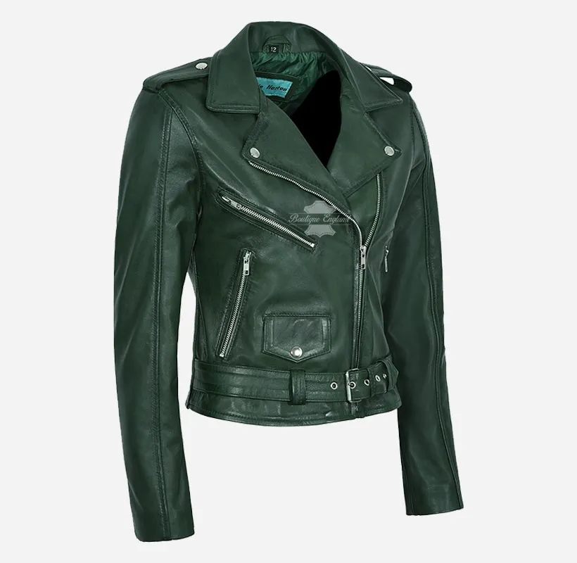 MB Ladies Biker Style Leather Jacket Short Fitted Fashion Jacket