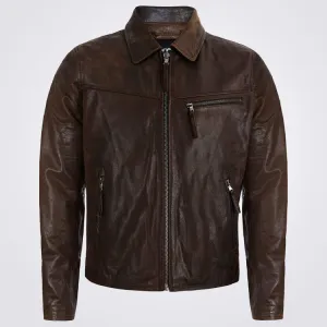 Men's Smart Brown Genuine Cow Leather Harrington Jacket