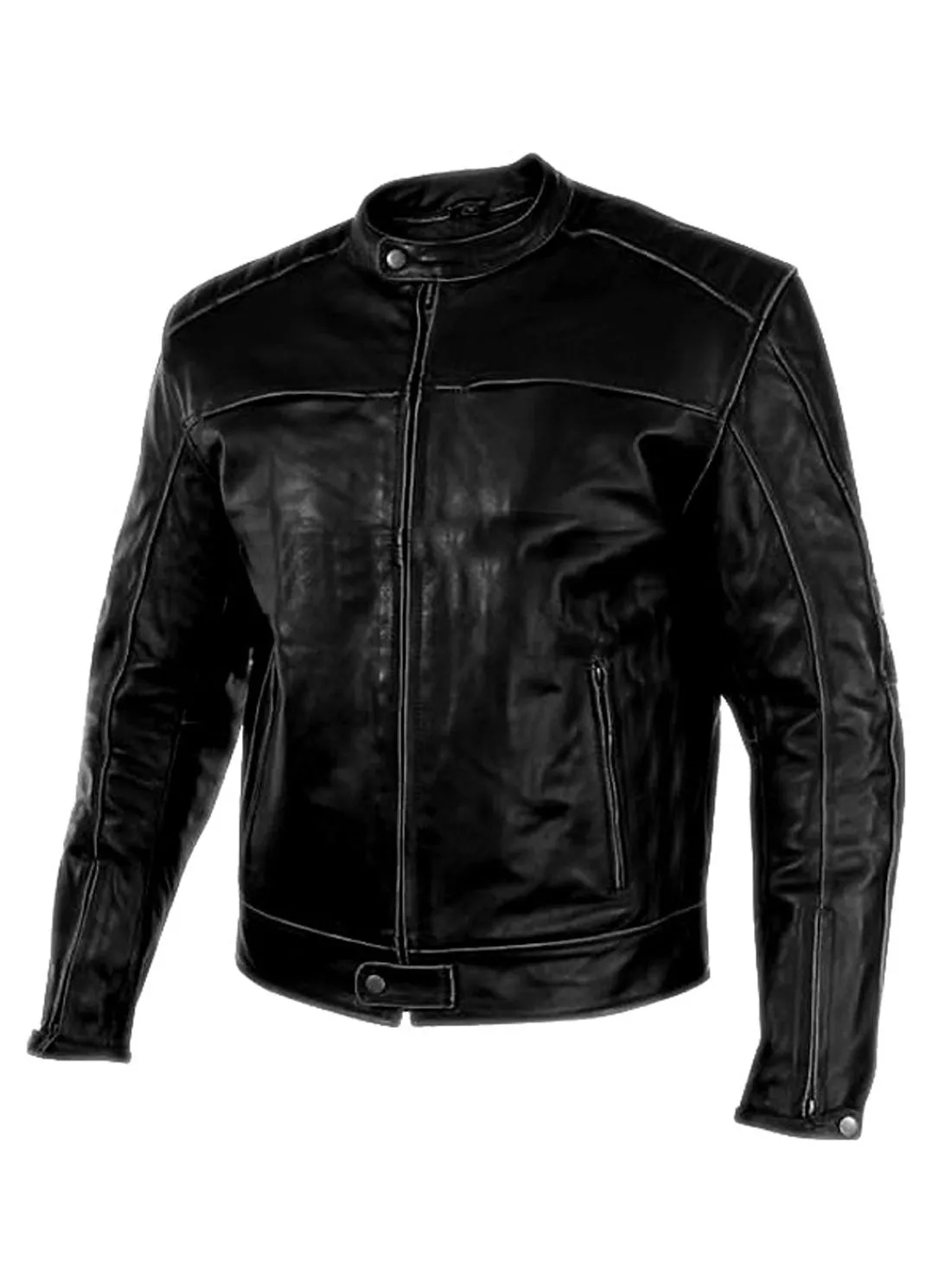 Men's Washed Basic Leather Biker Jacket washed effect