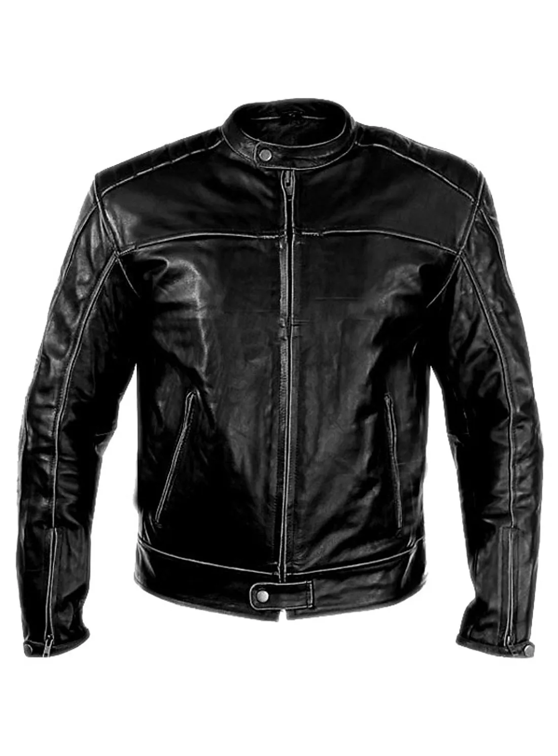 Men's Washed Basic Leather Biker Jacket washed effect
