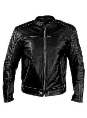 Men's Washed Basic Leather Biker Jacket washed effect